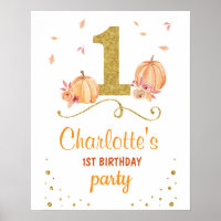 Welcome Birthday Party Poster Pumpkin 1st One 