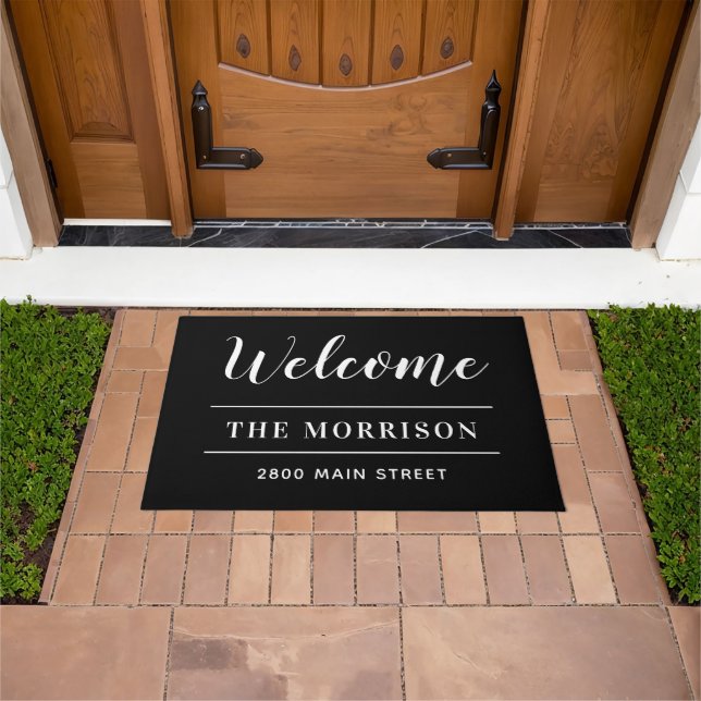 Welcome Black and White Personalised  Doormat (Outdoor)