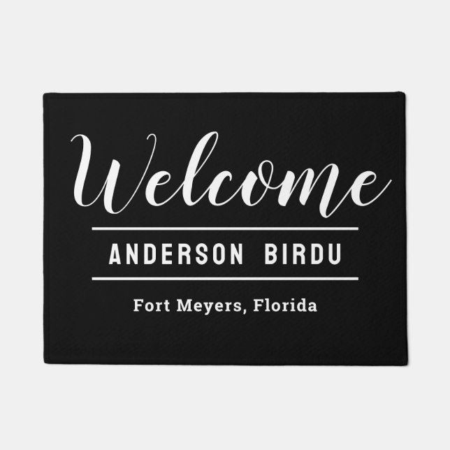 Welcome Black and White Personalised Family Name D Doormat (Front)