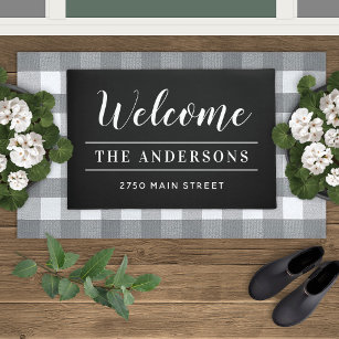 Welcome Black and White Personalised Family Name Doormat