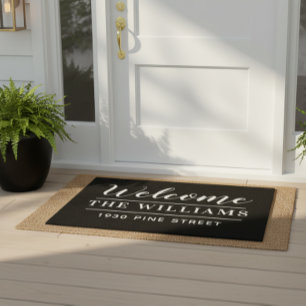 Welcome Black and White Personalized Family Name  Doormat