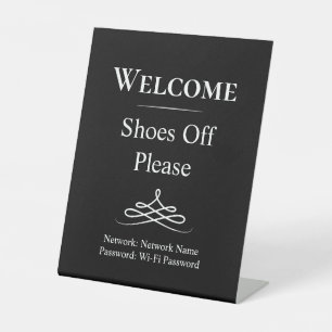 Welcome Black and White Shoes Off Please Pedestal  Sign