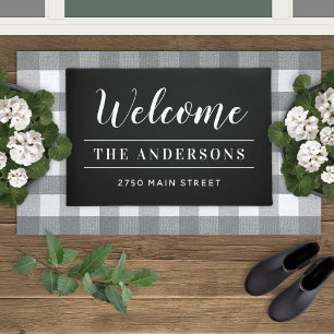 Welcome Black Family Name and Address Doormat