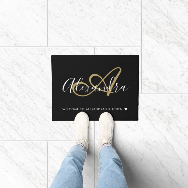 Welcome Black Gold Family Name Monogram Doormat (Indoor)