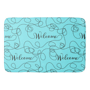 WELCOME black seamless pattern with LINES Bath Mat