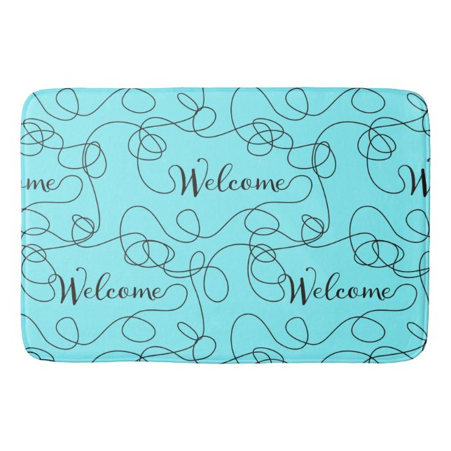 WELCOME black seamless pattern with LINES Bath Mat (Front)