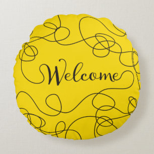 WELCOME black seamless pattern with LINES Round Cushion