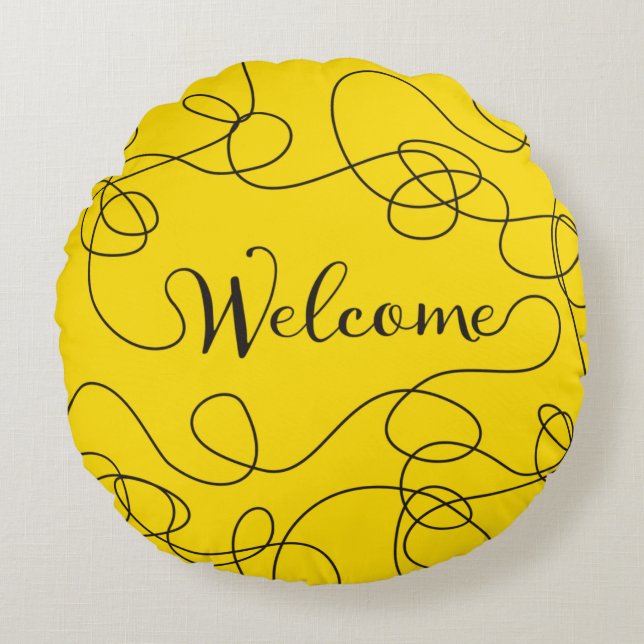 WELCOME black seamless pattern with LINES Round Cushion (Front)