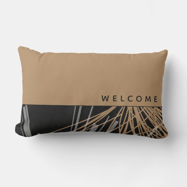 Welcome | Black & Tan Abstract Ribbons Lumbar Cushion (Front)