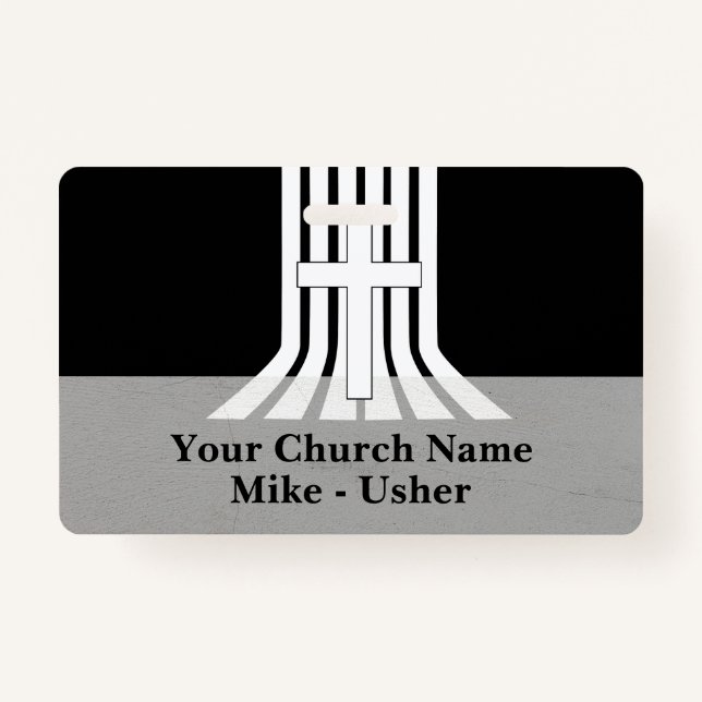 Welcome Black White Christian Church Usher ID Badge (Front)