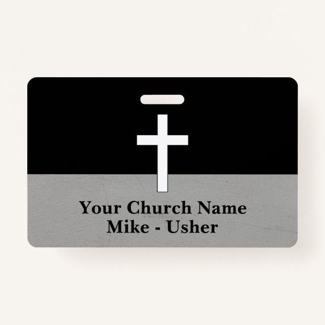 Welcome Black White Christian Church Usher ID Badge (Front)