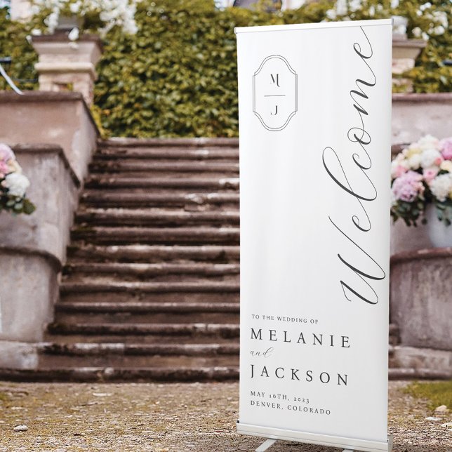 Welcome Black & White Personalised Monogram Crest Retractable Banner (Creator Uploaded)