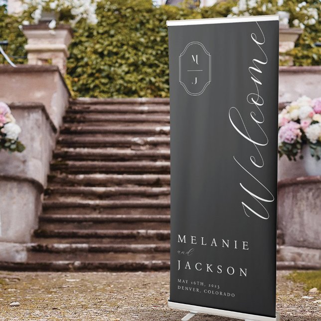 Welcome Black & White Personalised Monogram Crest Retractable Banner (Creator Uploaded)
