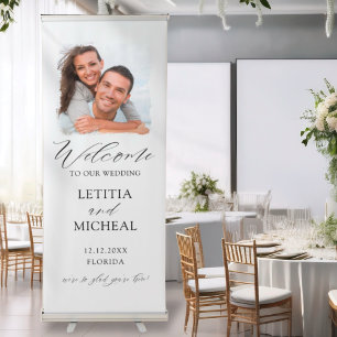 Welcome Black & White With Photo Wedding Retractable Banner