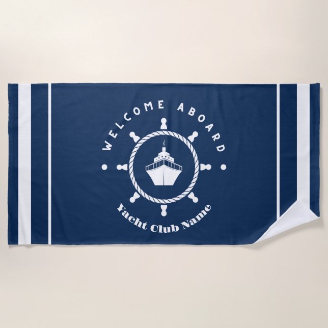 Welcome Blue Anchor Nautical sailing Boat Custom  Beach Towel (Front)