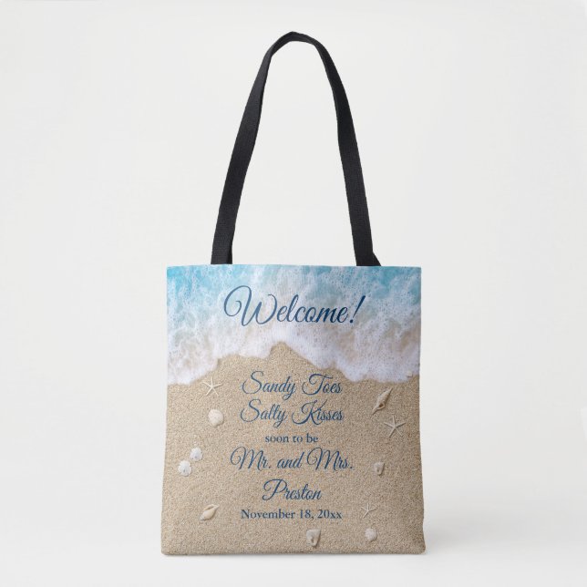 Welcome Blue Beach Waves Sandy Toes Full Design Tote Bag (Front)