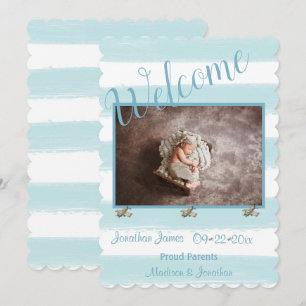 Welcome Blue Photo Script Personalise Boy Birth Announcement