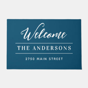 Welcome Blue & White Personalised Family title Doormat