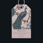 Welcome Blush Pink Floral Peacock Gift Tags<br><div class="desc">These elegant Welcome Blush Pink Floral Peacock Gift Tags features hand-drawn blue and teal peacocks perched on Magnolia tree branches in bloom in Chinoiserie style pattern. All against an elegant blush pink background with floral silhouette detailing. The back features the same pattern. Personalise with your own heading (Welcome, Happy Birthday,...</div>