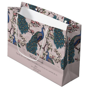 Welcome Blush Pink Floral Peacocks Large Gift Bag