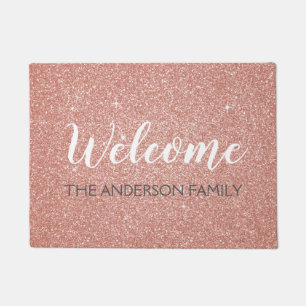 Welcome Blush Pink - Rose Gold Family Name Doormat