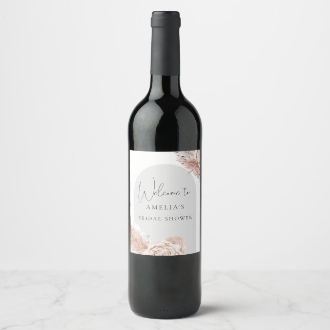 Welcome Boho Flower Arch Bridal Shower Wine Label (Front)