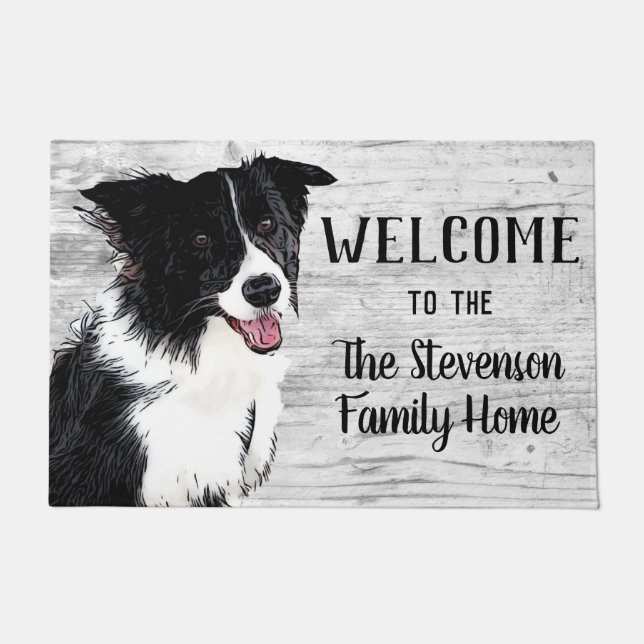 Welcome Border Collie Dog Animal Family Name Home  Doormat (Front)