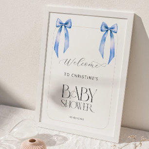 Welcome Boy Blue Bow Twins Baby Shower Poster