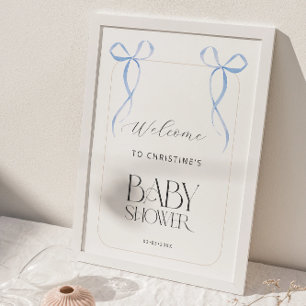 Welcome Boy Blue Bow Twins Baby Shower Poster