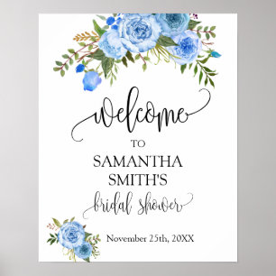 Welcome Bridal Shower Blue Floral Wedding sign