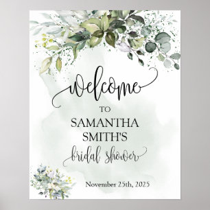 Welcome bridal shower Eucalyptus succulent green Poster