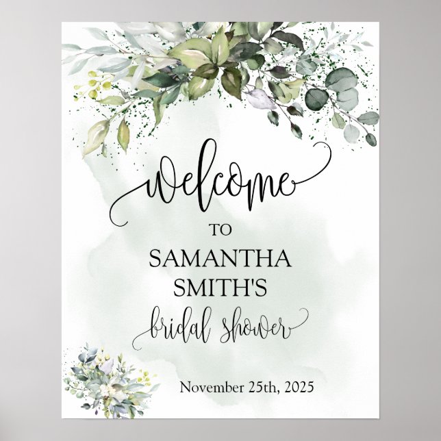 Welcome bridal shower Eucalyptus succulent green Poster (Front)