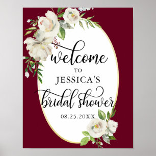 Welcome Bridal Shower Floral Burgundy WELCOME SIGN