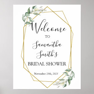 Welcome bridal shower greenery gold wedding sign