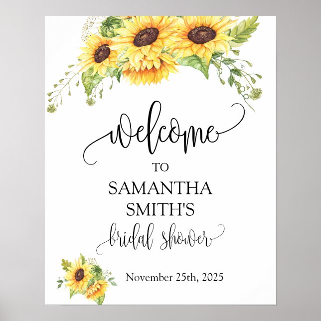 Welcome bridal shower sunflower floral wedding poster (Front)