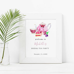 Welcome Bridal Shower Tea Party Pink Watercolor Poster