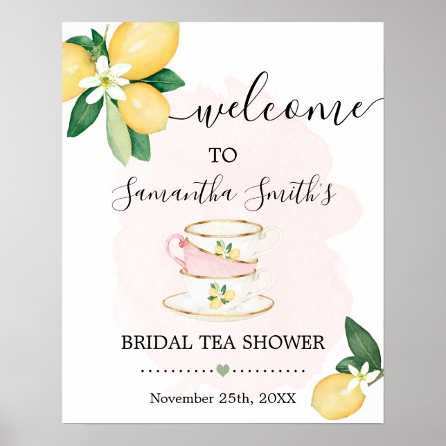 Welcome Bridal Tea Shower Lemons Pink Sign (Front)