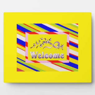 WELCOME BRIGHT COLORED SILVER LETTERING PLAQUE