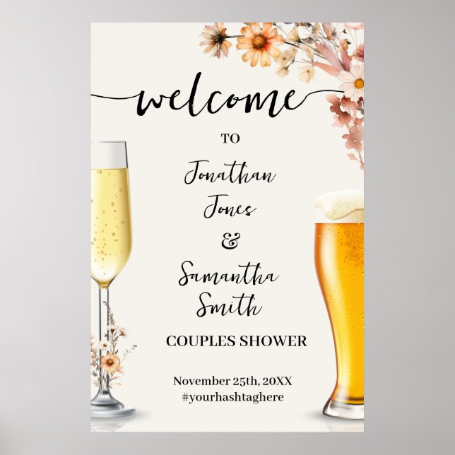 Welcome Bubbles & Brews Autumn Wildflowers Shower Poster (Front)