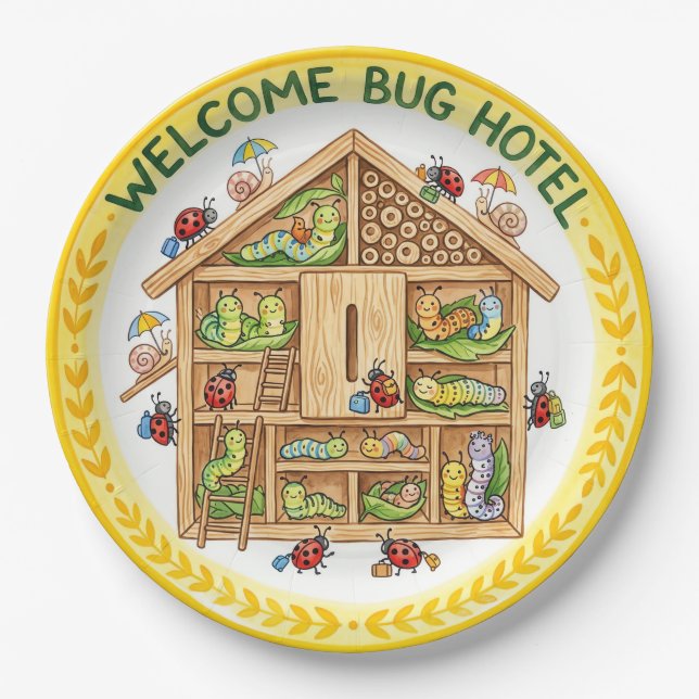 "Welcome Bug Hotel" Cute Insects Paper Plate (Front)