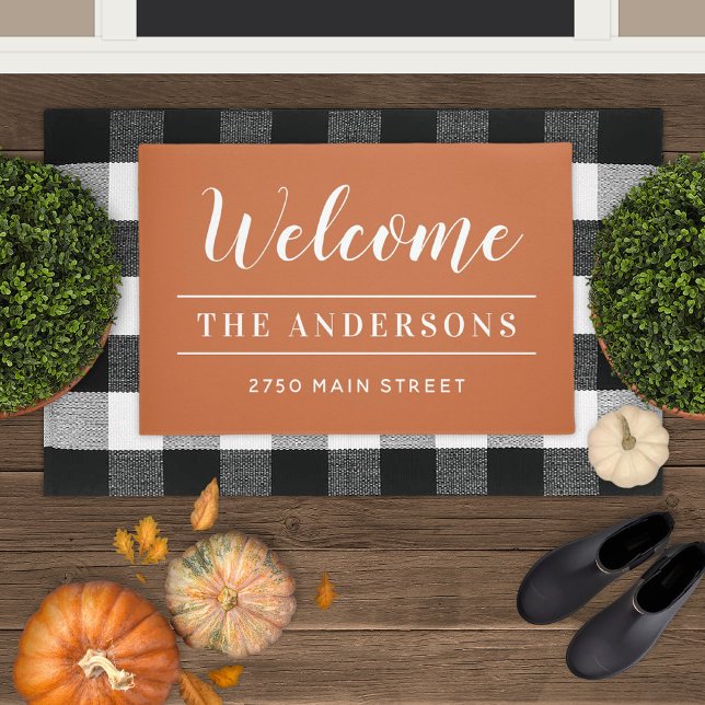 Welcome Burnt Orange Personalised Family Name Doormat (Creator Uploaded)