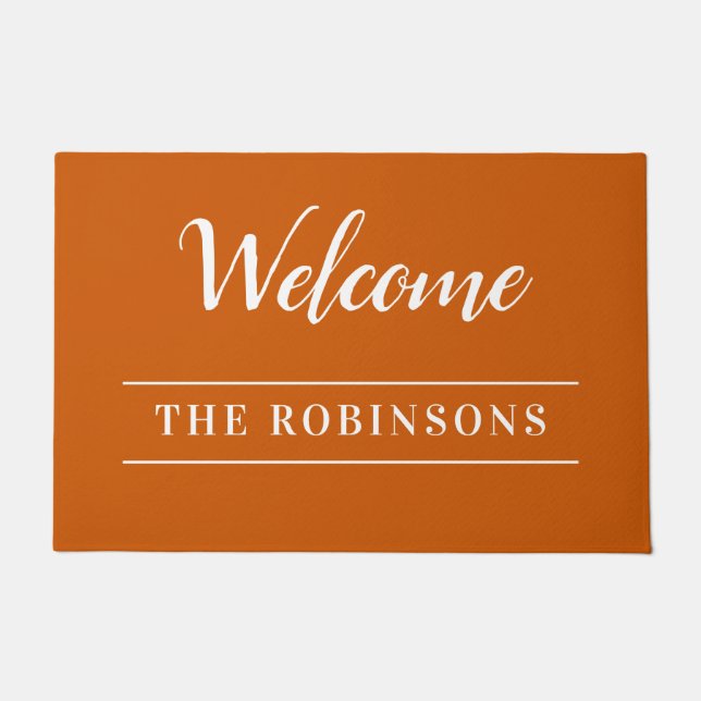 Welcome Burnt Orange Personalised Family Name Doormat (Front)