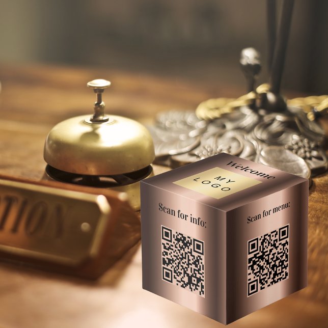 Welcome business logo QR codes bronze info table Cube (Creator Uploaded)