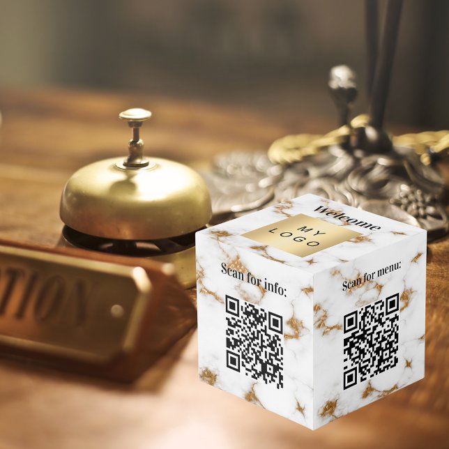 Welcome business logo QR codes marble info table Cube (Creator Uploaded)