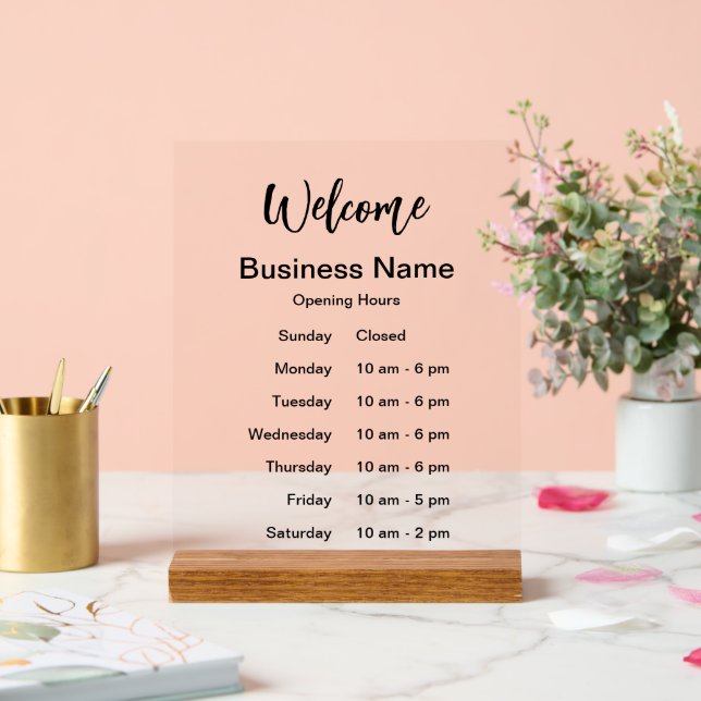 Welcome Business Name Hours of Operation Acrylic Sign (Wedding)