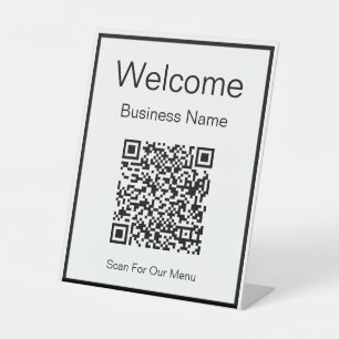 Welcome Business Name Scan QR Code For Our Menu Pedestal Sign