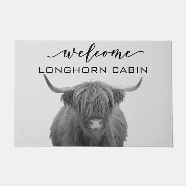 Welcome Cabin Lodge Highland Cow Farmhouse Doormat (Front)