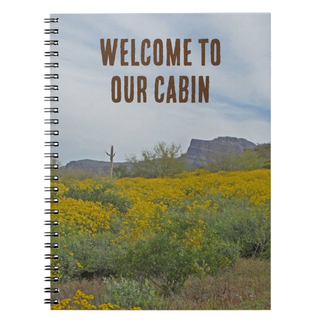 Welcome Cabin Rustic Southwest Flowers House Guest Notebook (Front)