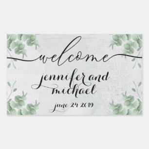 Welcome Calligraphy Eucalyptus Botanical Greenery Rectangular Sticker