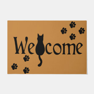 Welcome Cat , Cute Black Cat Paws Doormat